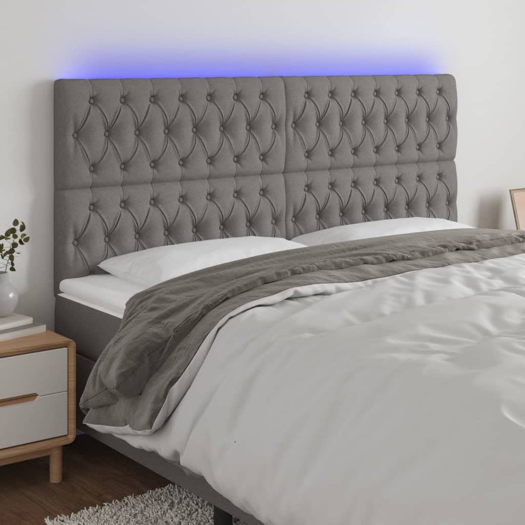 vidaXL LED Headboard, Upholstered Headboard for Bed Home, Bed Headboard with LED Light, Bedroom Furniture, Dark Gray 63"x2.8"x46.5"/50.4" Fabric